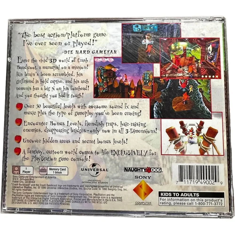 Crash Bandicoot (Sony PlayStation 1) PS1 Complete Tested Game w/ Manual & Case